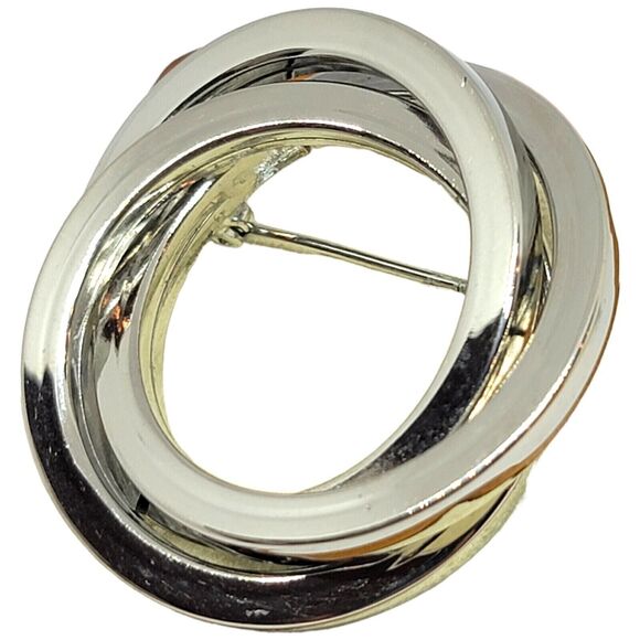Interlocked Circles Brooch with Abstract Design Open Work Geometric Style 1.5" - Picture 2 of 4